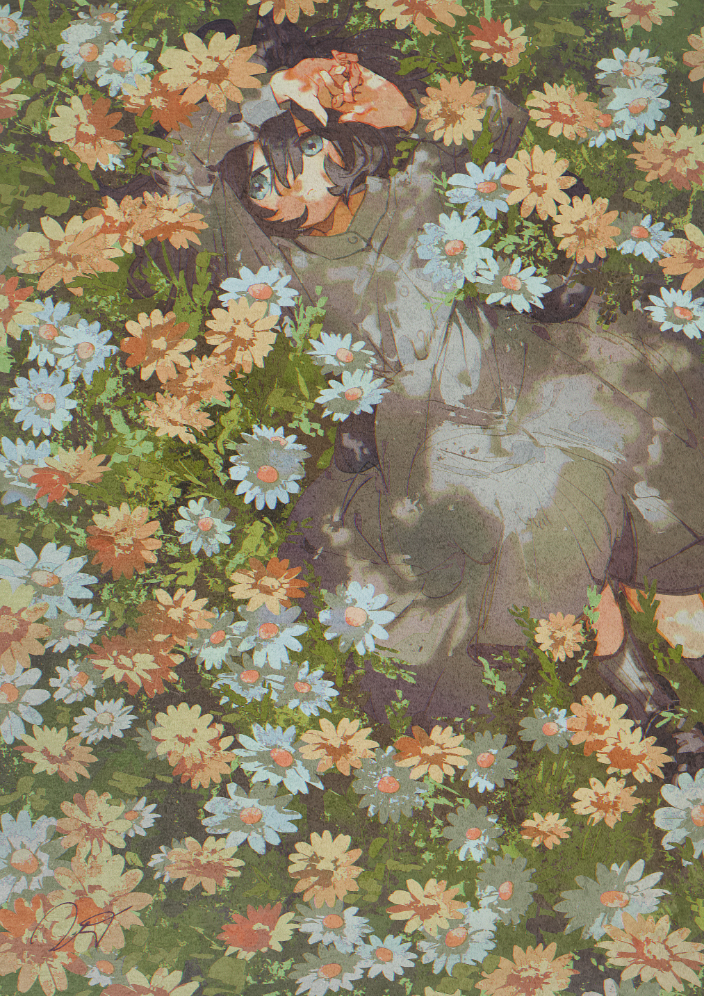 Фото Девочка лежит среди цветов, by potg