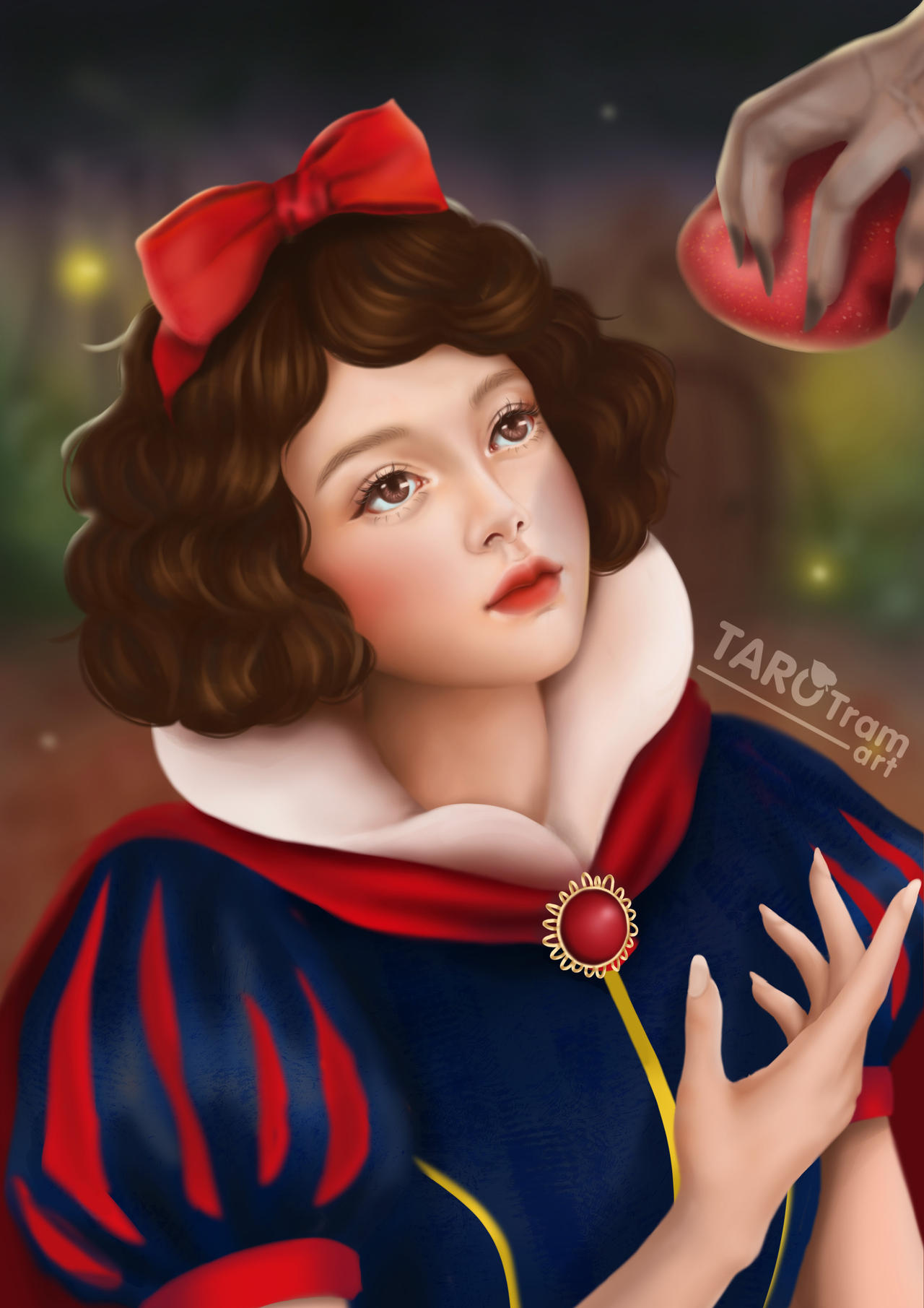Фото Snow White / Белоснежка смотрит на руку ведьмы с красным яблоком из мультфильма Snow White and the Seven Dwarfs / Белоснежка и семь гномов, by TaroTram