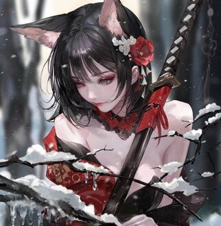 Фото Девушка с ушками под падающим снегом, by BM94199