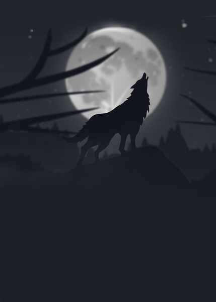 Фото Волк стоит на пригорке на фоне полной луны