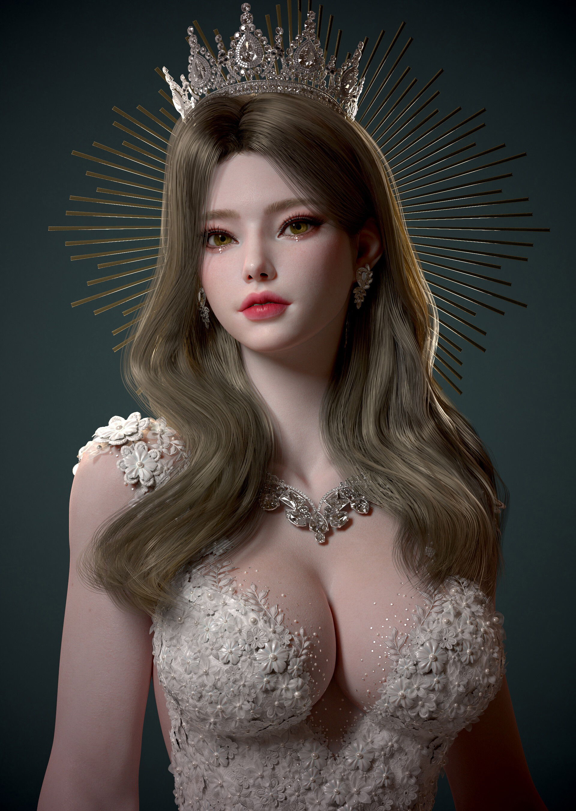 Фото Девушка с длинными волосами с короной на голове, 3d художник sujung