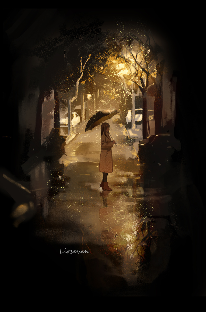 Фото Девушка стоит на улице под зонтом