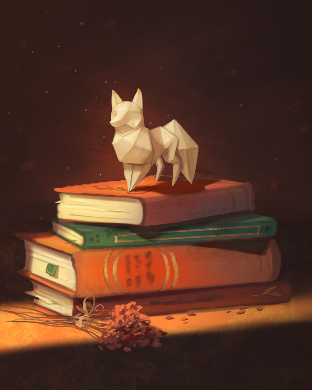 Фото Бумажный лис в стиле оригами на книгах