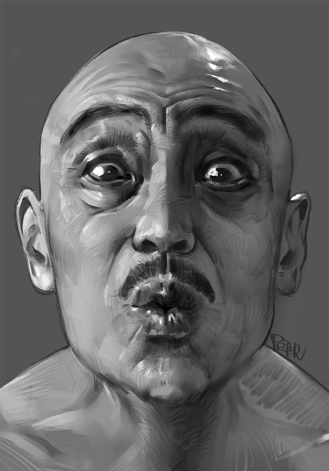 Фото Черно-белый портрет азиатского мужчины сложил губы бантиком