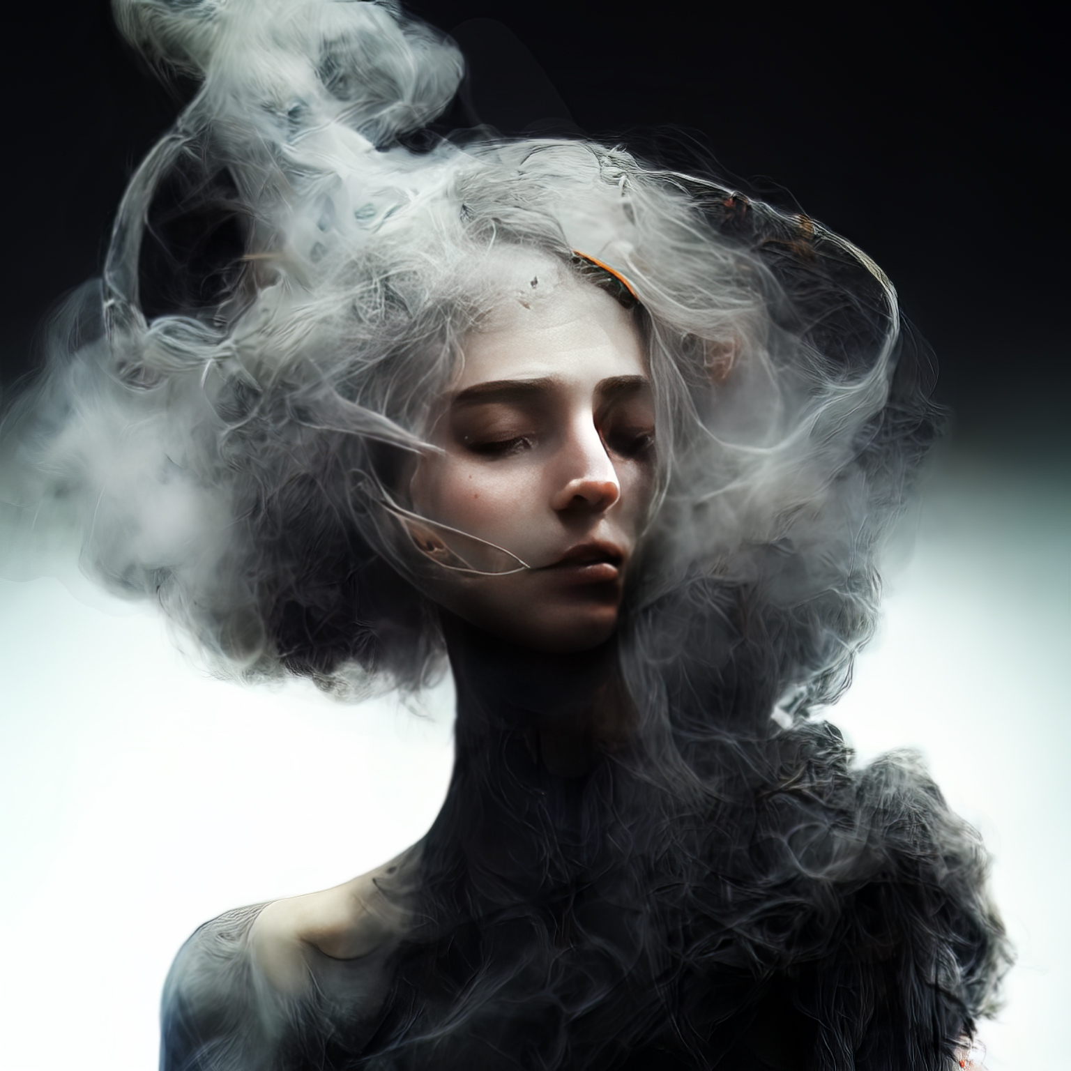 Фото Девушка с закрытыми глазами в густом дыму
