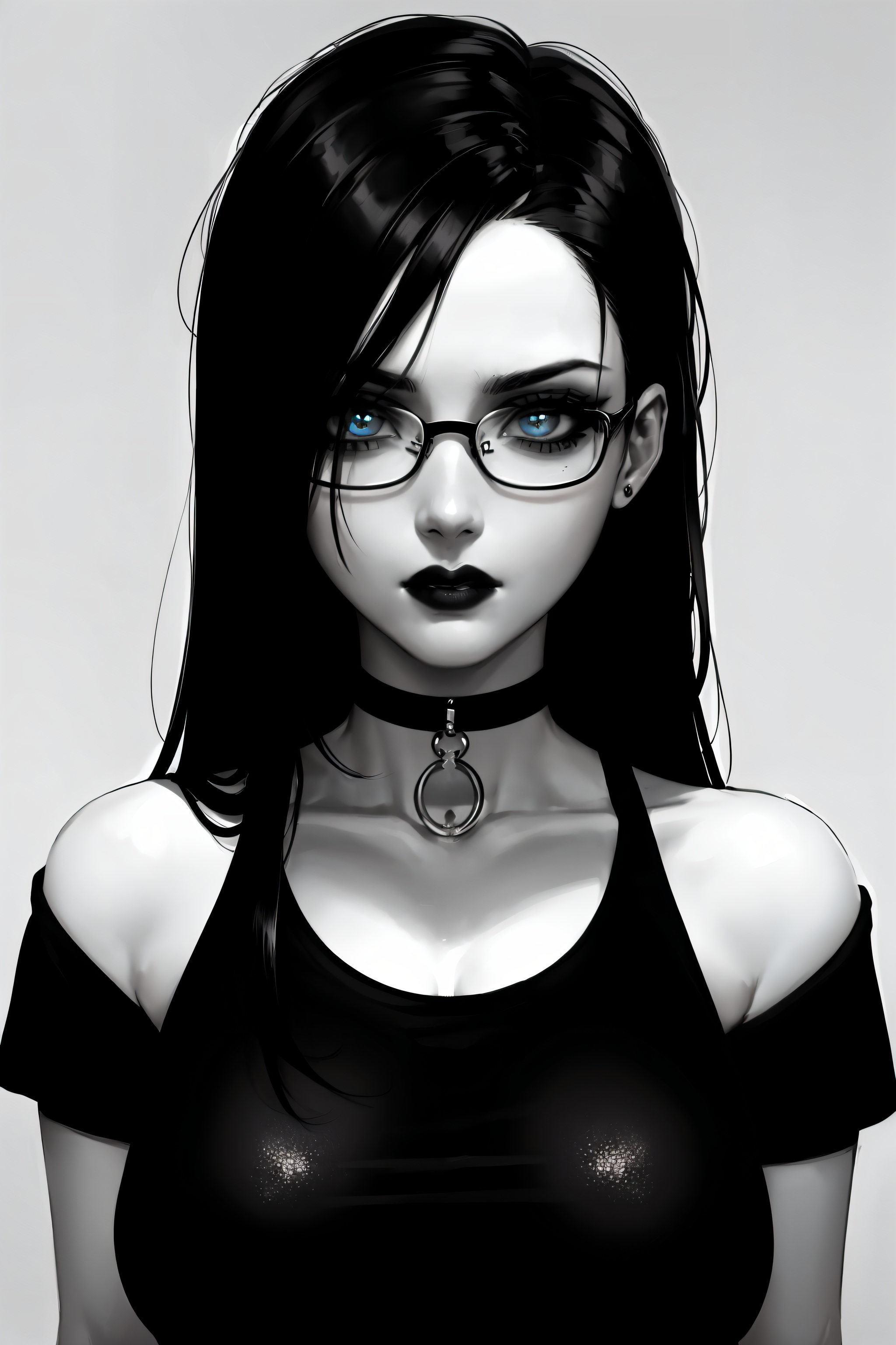 Фото Готическая девушка в очках на белом фоне