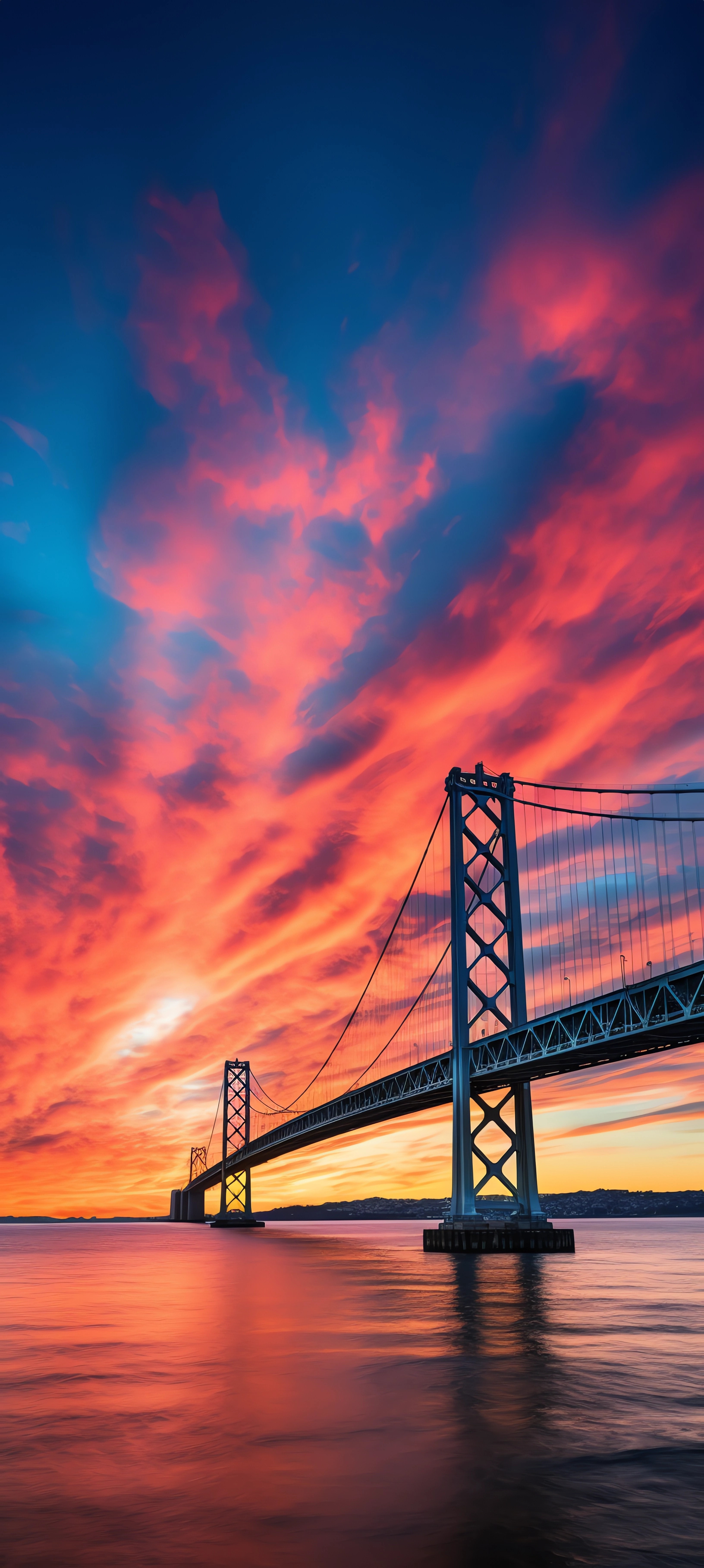 Фото Мост Золотые Ворота / Golden Gate Bridge на фоне заката с яркими бардовыми облаками