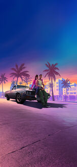 Фото Лусия и ее партнер из игры Grand Theft Auto 6 обнимаются у машины на фоне города