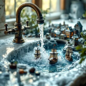 Фото Сюрреалистическая гавань для кораблей в рукомойнике