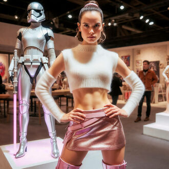 Фото Рей Скайуокер / Rey Skywalker и ее новая коллекция одежды и экипировка на выставке. Арт по франшизе Звездных войн / Star Wars