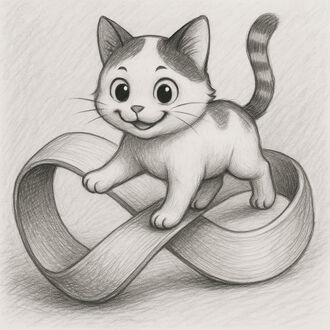 Фото Котенок шагает по закрученной петле, которая не имеет ни начала, ни конца
