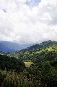 Фото Горный пейзаж Абхазии в летний теплый день