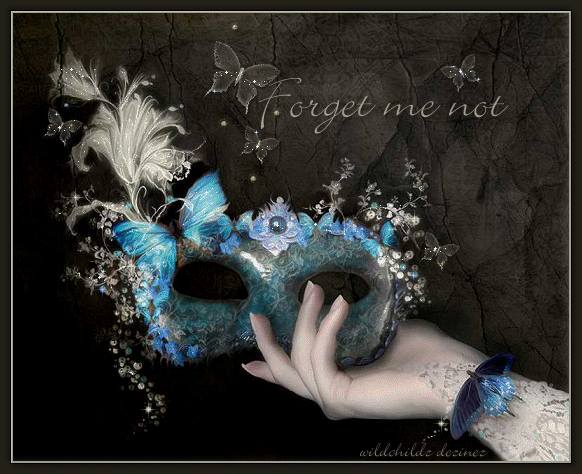 Анимация Маскарадная маска с бабочками в руке (Forget me not / Не забудь меня), гифка Маскарадная маска с бабочками в руке (Forget me not / Не забудь меня)