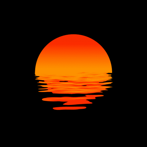 Анимация Красное Солнце садится за горизонт, отражаясь в воде, гифка Красное Солнце садится за горизонт, отражаясь в воде