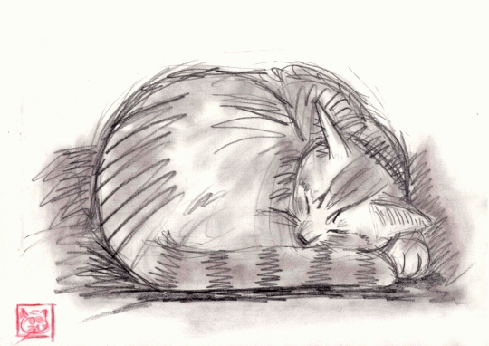 Анимация Рисованный кот шевелит ухом, гифка Рисованный кот шевелит ухом