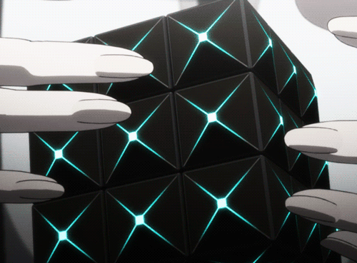 Анимация Вращающийся кубик рубика из аниме Psycho-Pass / Психо-паспорт, гифка Вращающийся кубик рубика из аниме Psycho-Pass / Психо-паспорт