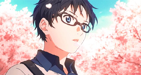 Анимация Арима Косей / Arima Kousei из аниме Твоя апрельская ложь / Shigatsu wa Kimi no Uso среди сакуры