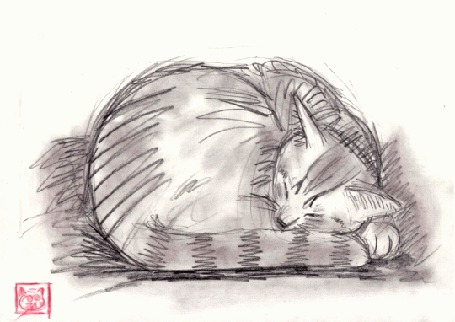 Анимация Рисованный кот шевелит ухом