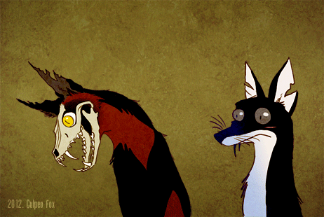Анимация Черная лиса и адская с черепом, by culpeo fox, гифка Черная лиса и адская с черепом, by culpeo fox