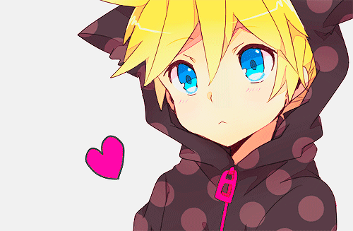 Анимация Грустный вокалоид Кагаминэ Лен / vocaloid Kagamine Len в курточке с неко-ушками на капюшоне и розовое сердечко, гифка Грустный вокалоид Кагаминэ Лен / vocaloid Kagamine Len в курточке с неко-ушками на капюшоне и розовое сердечко