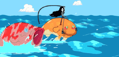 Анимация Марселин / Marceline несется по волнам на большой рыбе, мультфильм Adventure Time / Время Приключений, гифка Марселин / Marceline несется по волнам на большой рыбе, мультфильм Adventure Time / Время Приключений