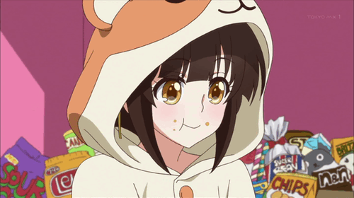 Анимация Девушка с печеньками, кадр из аниме Mikagura Gakuen Kumikyoku, гифка Девушка с печеньками, кадр из аниме Mikagura Gakuen Kumikyoku