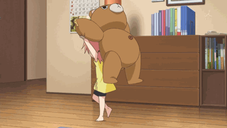 Анимация Девочка вращается с мишкой из аниме Mayo Chiki! / Секрет дворецкого!, гифка Девочка вращается с мишкой из аниме Mayo Chiki! / Секрет дворецкого!
