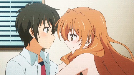 Анимация Банри Тада / Banri Tada и Коко Кага / Kouko Kaga из аниме Золотая пора / Golden Time целуются
