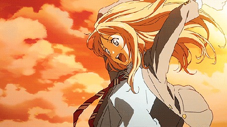 Анимация Прыгающая в воду девушка, кадр из аниме Shigatsu wa Kimi no Uso / Твоя апрельская ложь