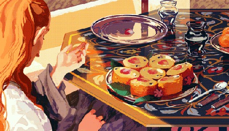 Анимация Девушка сидит за столом