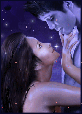 Анимация Девушка с парнем на фоне звездного неба, гифка Девушка с парнем на фоне звездного неба