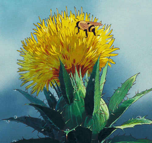 Анимация Пчела сидит на желтом цветке, гифка Пчела сидит на желтом цветке