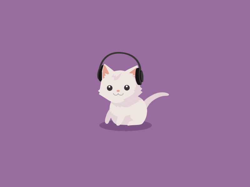 Анимация Белый котенок слушает музыку в наушниках, гифка Белый котенок слушает музыку в наушниках
