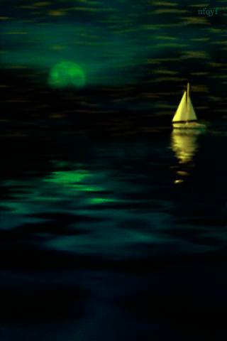 Анимация Одинокий кораблик плывет в ночи при лунном свете, nfgyf, гифка Одинокий кораблик плывет в ночи при лунном свете, nfgyf