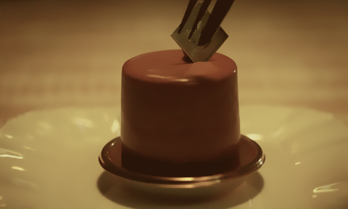 Анимация Человек вилкой отламывает кусочек пирожного, гифка Человек вилкой отламывает кусочек пирожного