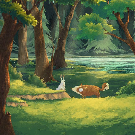 Анимация Кролик прыгает собаке на морду