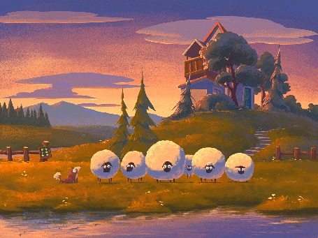 Анимация Собака играет с овечками