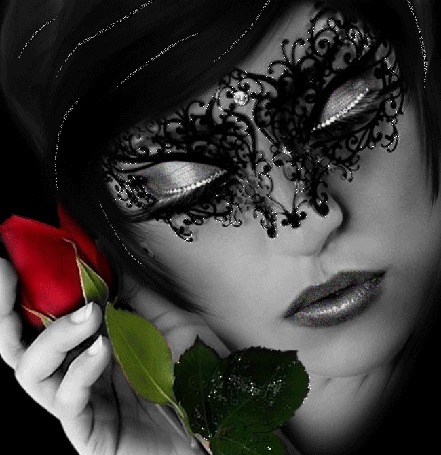 Анимация Девушка с вуалью и красной розой в руках