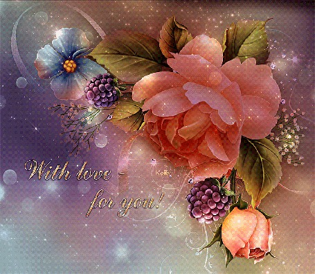 Анимация Веточка цветов с ежевикой, С любовью - тебе! / With love for you! Kolibri