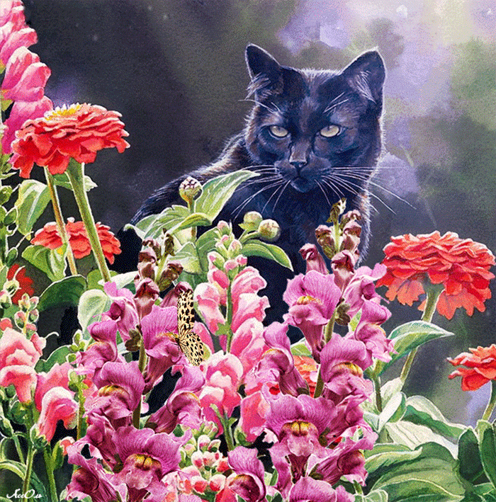Кошечки живые. Котик с цветами. Кошечка в цветах. Открытки с животными и цветами. Красивая кошка в цветах.