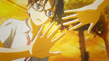 Анимация Косэй Арима и руки, его и девушки, аниме Shigatsu wa Kimi no Uso / Твоя апрельская ложь
