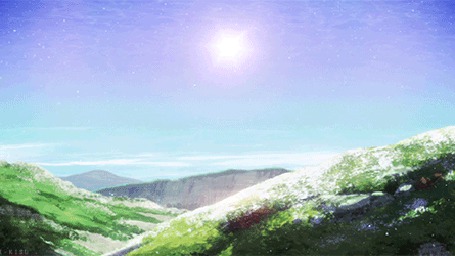 Анимация Яркое солнце освещает горы