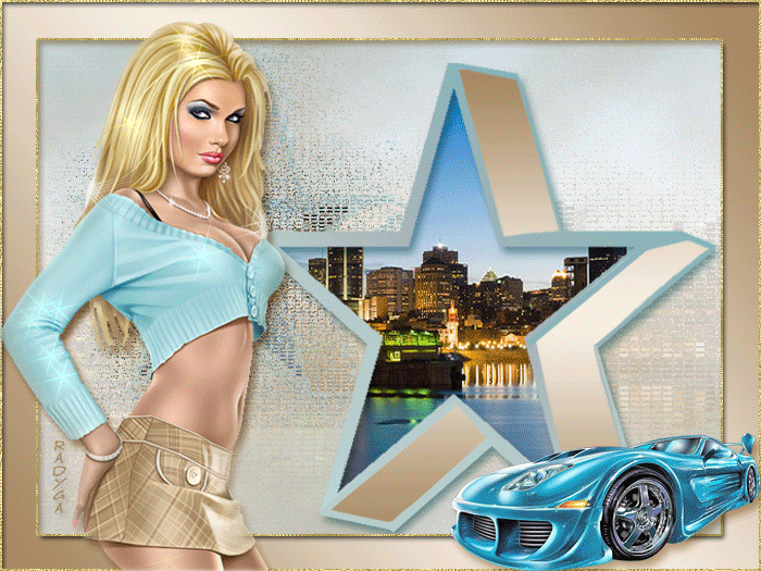 Анимация Девушка на фоне машины и ночного города, RADYGA, гифка Девушка на фоне машины и ночного города, RADYGA