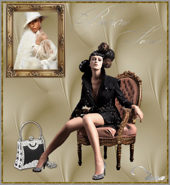 Анимация Девушка в черном сидит в кресле, рядом сумочка на фоне портрет девушки в белом наряде, (Bonne Soire / Добрый вечер), Tara, гифка Девушка в черном сидит в кресле, рядом сумочка на фоне портрет девушки в белом наряде, (Bonne Soire / Добрый вечер), Tara
