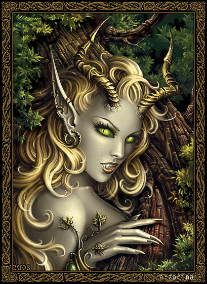 Анимация Девушка-демон с зелеными глазами, А. Зарина, гифка Девушка-демон с зелеными глазами, А. Зарина