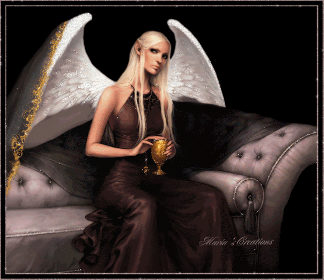 Анимация Ангел сидит на диване с бокалом в руке, Maria Greatiоns, гифка Ангел сидит на диване с бокалом в руке, Maria Greatiоns
