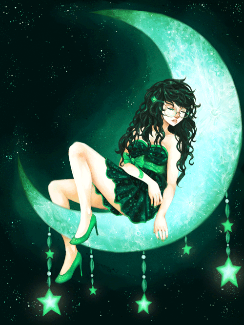 Анимация Witch of Space Jade Harley / Ведьма Пространства Джейд Харли из вэб-комикса Хоумстак / Homestuck спит на месяце, с которого свисают мерцающие звезды, арт / art by thiefofstars, гифка Witch of Space Jade Harley / Ведьма Пространства Джейд Харли из вэб-комикса Хоумстак / Homestuck спит на месяце, с которого свисают мерцающие звезды, арт / art by thiefofstars