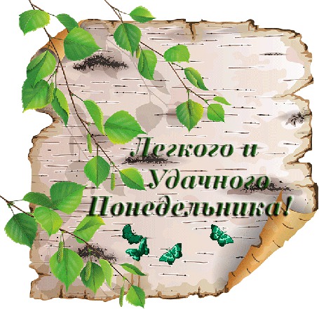 Анимация Березовая кора на фоне зеленые веточки и бабочки / Легкого и удачного понедельника