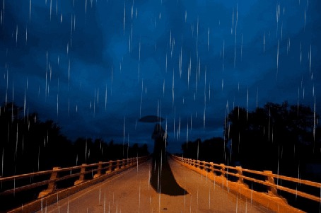 Анимация Девушка с зонтом стоит на мосту