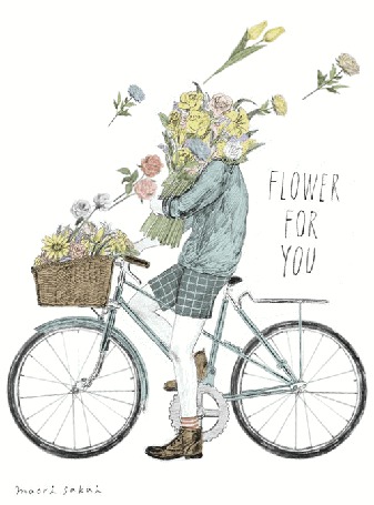 Анимация Парень на велосипеде с корзиной цветов, flower for you (цветы для тебя)